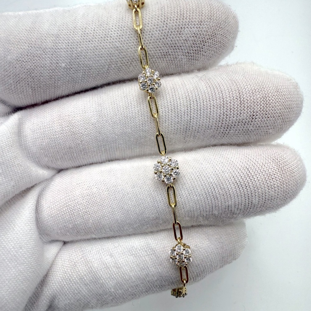 7” Gold Plated over .925 Sterling Silver Cz Flower Bracelet - Picture 5 of 16
